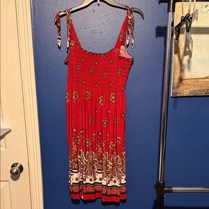 Red Floral Tie-Shoulder Sundress